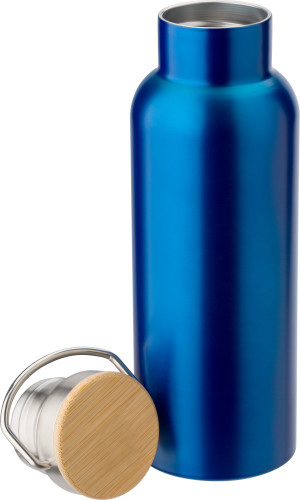 Doppelwandige Edelstahl-Trinkflasche (500 ml) mit Bambus-Schraubverschluss. - Bild vergrößern