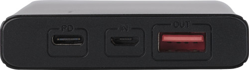 Aluminium-Powerbank mit einer Kapazität von 10.000 mAh. Eingang: 5V-2.5A/9V-2.0A/12V-1.5A. Ausgang: 5V-3.0A/9V-2.0A/12V-1.5A. LED-Leuchtanzeigen. Ein Standard-USB-, Typ-C- und Micro-USB-Anschluss. Inklusive Kabel. - Bild vergrößern