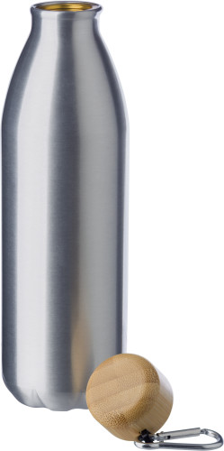 Aluminium-Trinkflasche (500 ml) mit Bambusdeckel. Inklusive Karabinerhaken. - Bild vergrößern