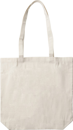 Einkaufstasche aus Canvas, mit langen Henkeln, verwandelbar in Mini-Taschen-Format, mit Druckknopfverschluss. - Bild vergrößern
