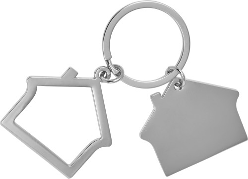 2-teiliger Schlüsselanhänger aus Zink-Aluminium in Form eines Hauses, verpackt in einer Geschenkbox. - Bild vergrößern