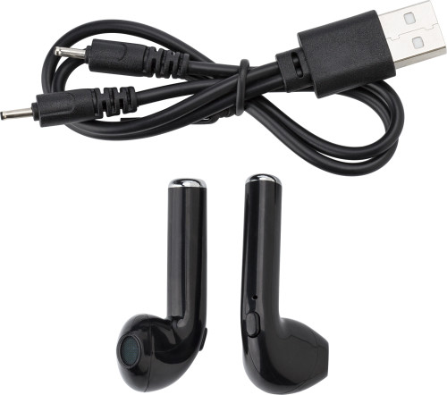 BT-Wireless Kopfhörer, kabellos aus Kunststoff, in einer Tasche aus PVC mit Reißverschluss. Inkl. USB Ladekabel. - Bild vergrößern