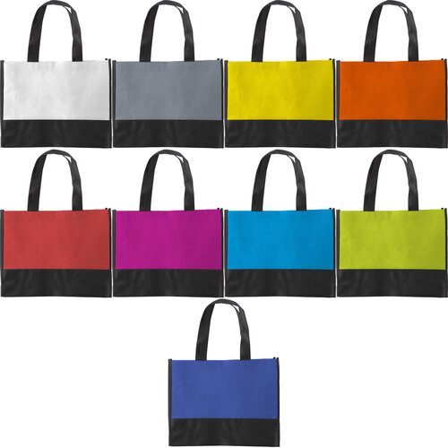 Einkaufstasche aus Non-Woven, zweifarbig, mit 9 cm Boden- und Seitenfalte mit kurzen Henkeln. - Bild vergrößern