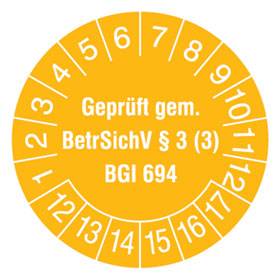 Geprüft nach BetrSichV § 3 (3) BGI 694 - Bild vergrern